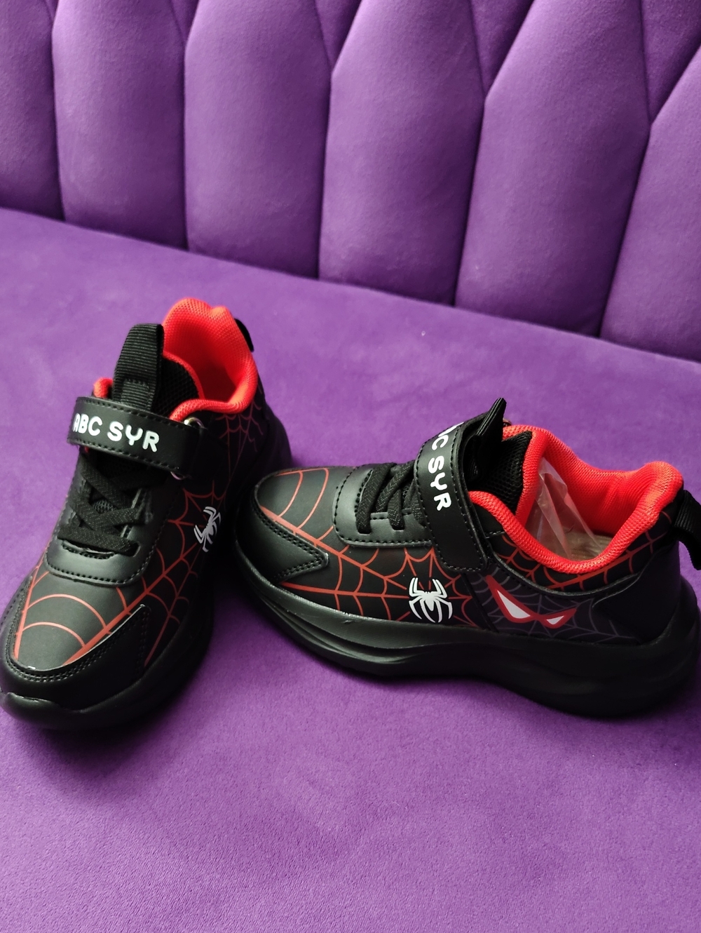 Kids Black & Red Spider Web Velcro Sneakers